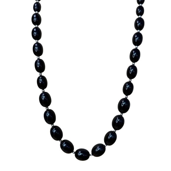 Monet Vintage Black Beaded Necklace With Lobster Clasp & Silver Accents - Picture 2 of 6